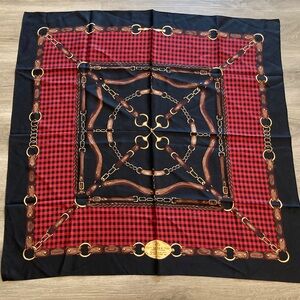 Equestrian Chain & Plaid Square Scarf in Red and Black by Lauren Ralph Lauren